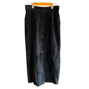 Vintage Danier leather suede black maxi snap button down skirt